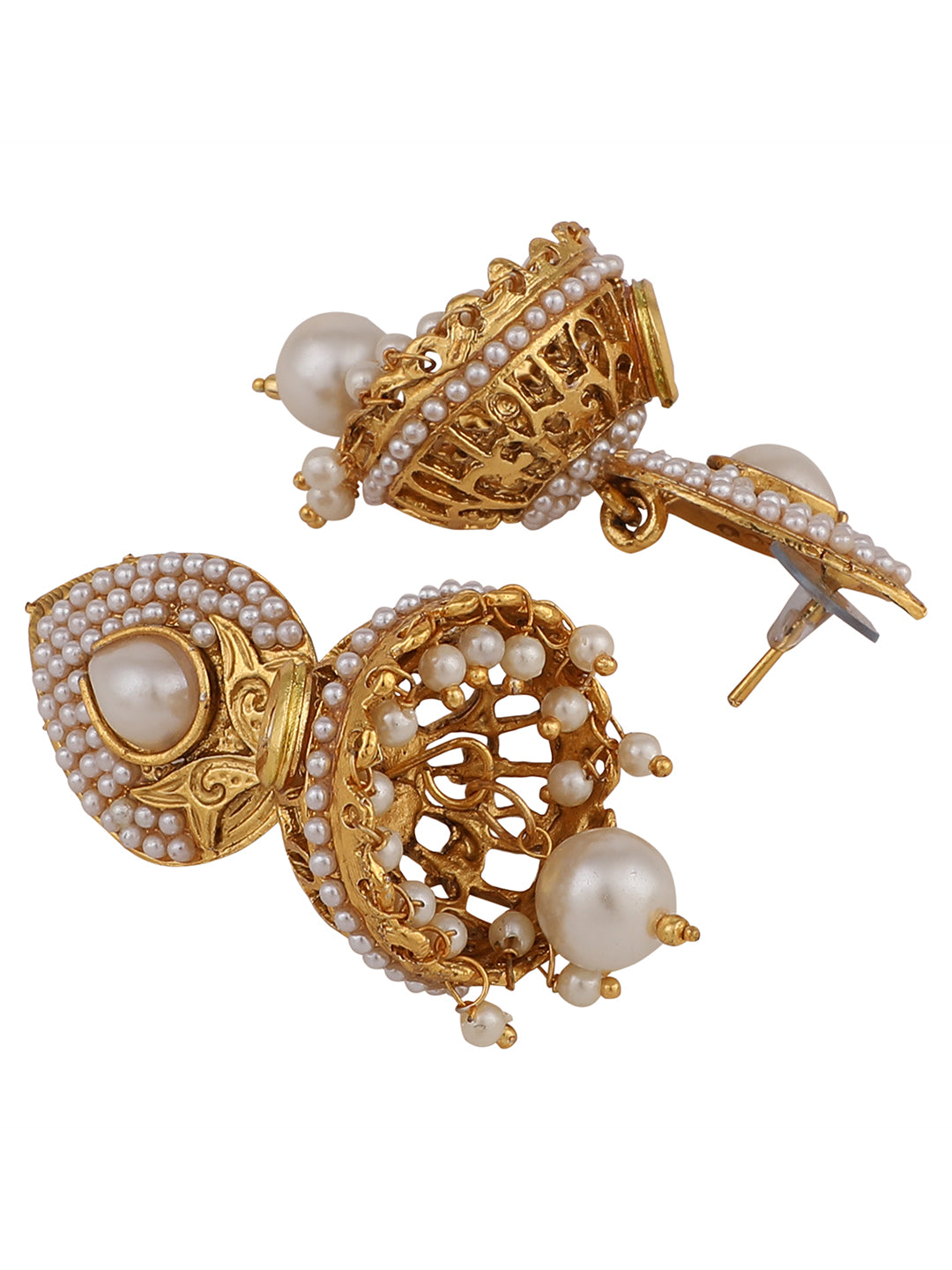 Women's Gold Plated White Pearl Brass Traditional Jhumka earring - Anikas Creation