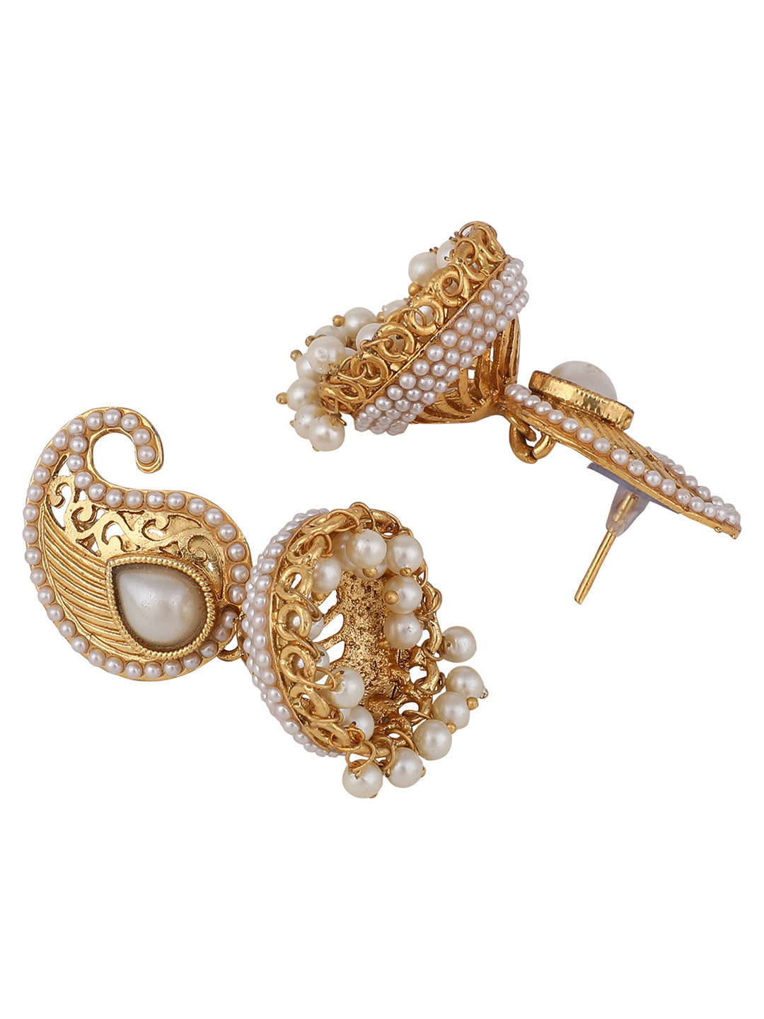 Women's Traditional Carry Shaped Pearl Offwhite Brass Jhumka Earring - Anikas Creation