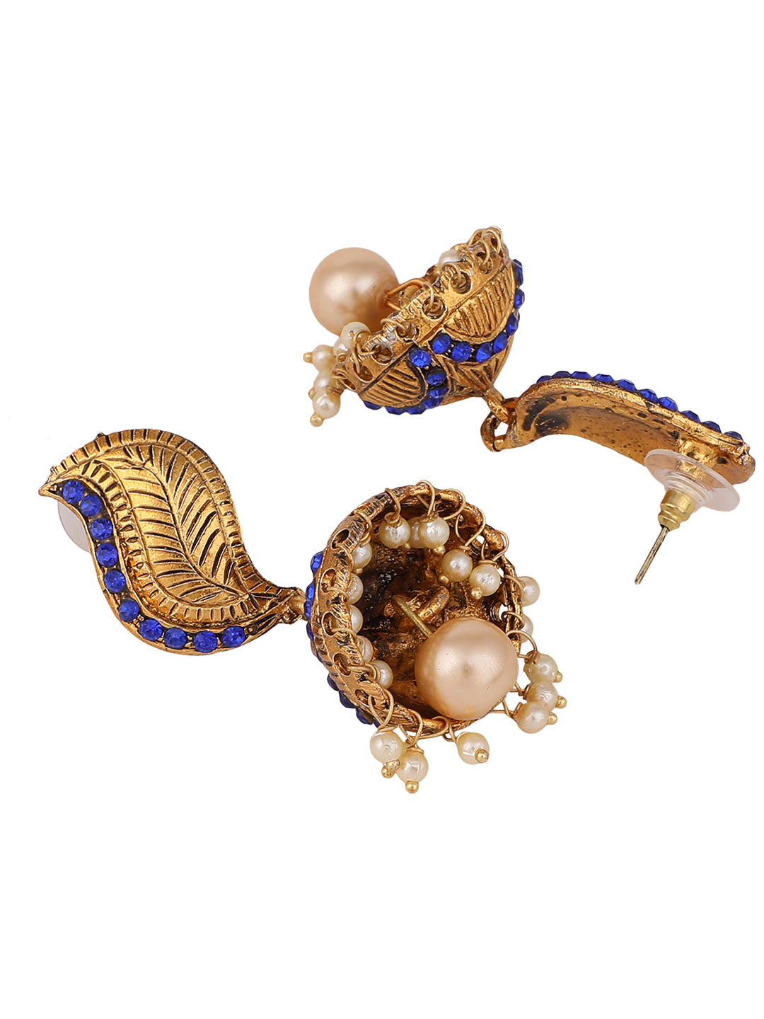 Women's Gold-Toned & LCT Stone Studded & Beaded Dome Shaped Jhumkas Earrings - Anikas Creation