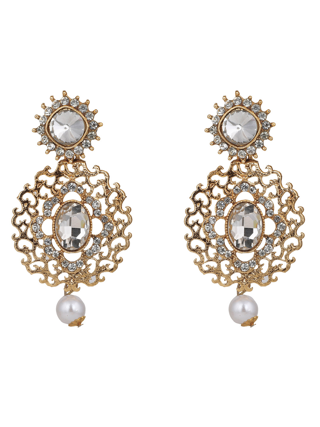 Women's Gold Plated and Cutwork Traditional Stone and pearl Chandbali Earring - Anikas Creation