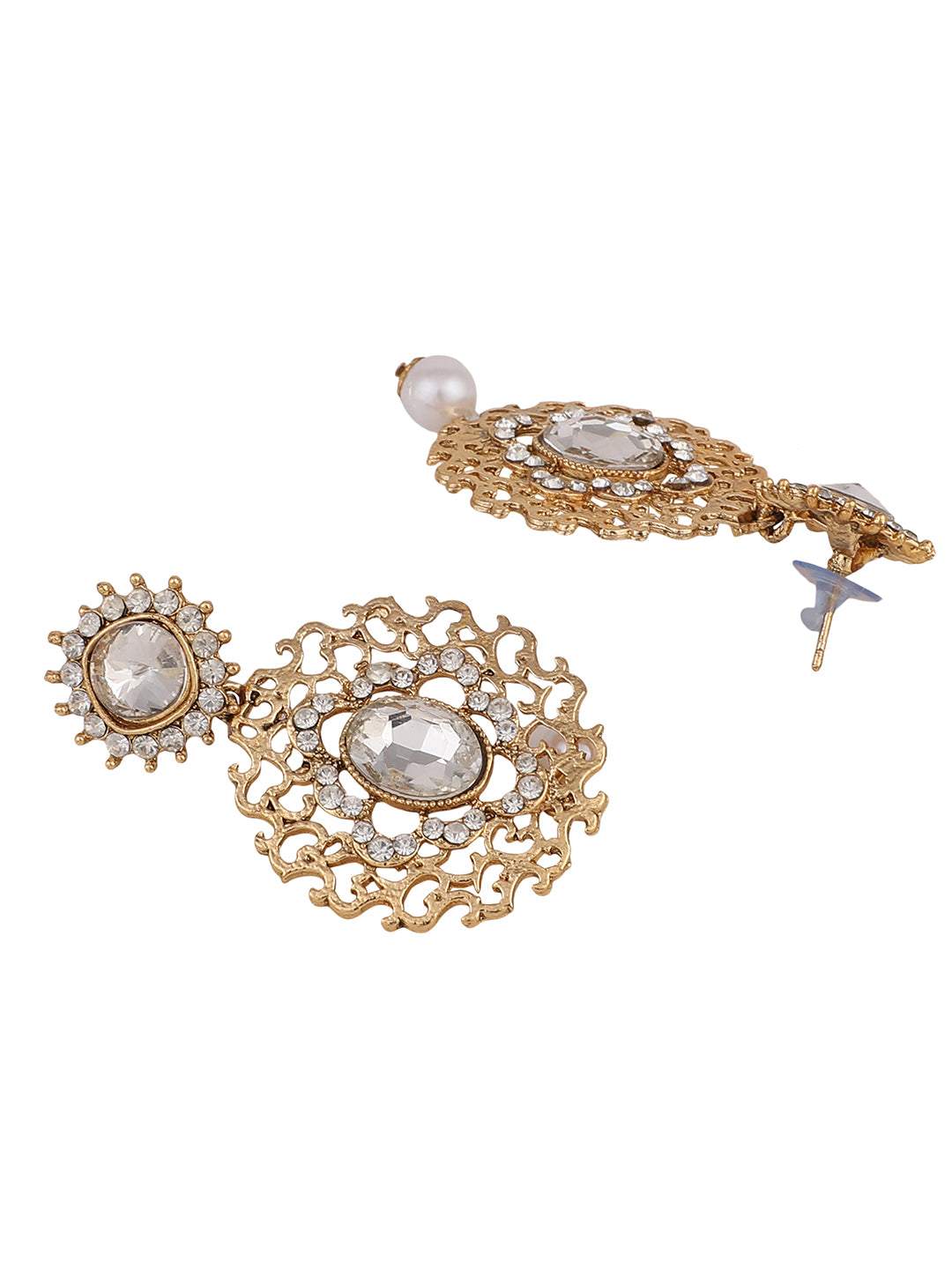 Women's Gold Plated and Cutwork Traditional Stone and pearl Chandbali Earring - Anikas Creation