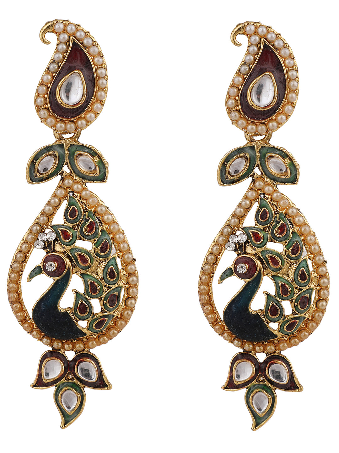 Women's Peacock Motif Gold Plated Meenakari Multicolour Traditional Drop Earring - Anikas Creation