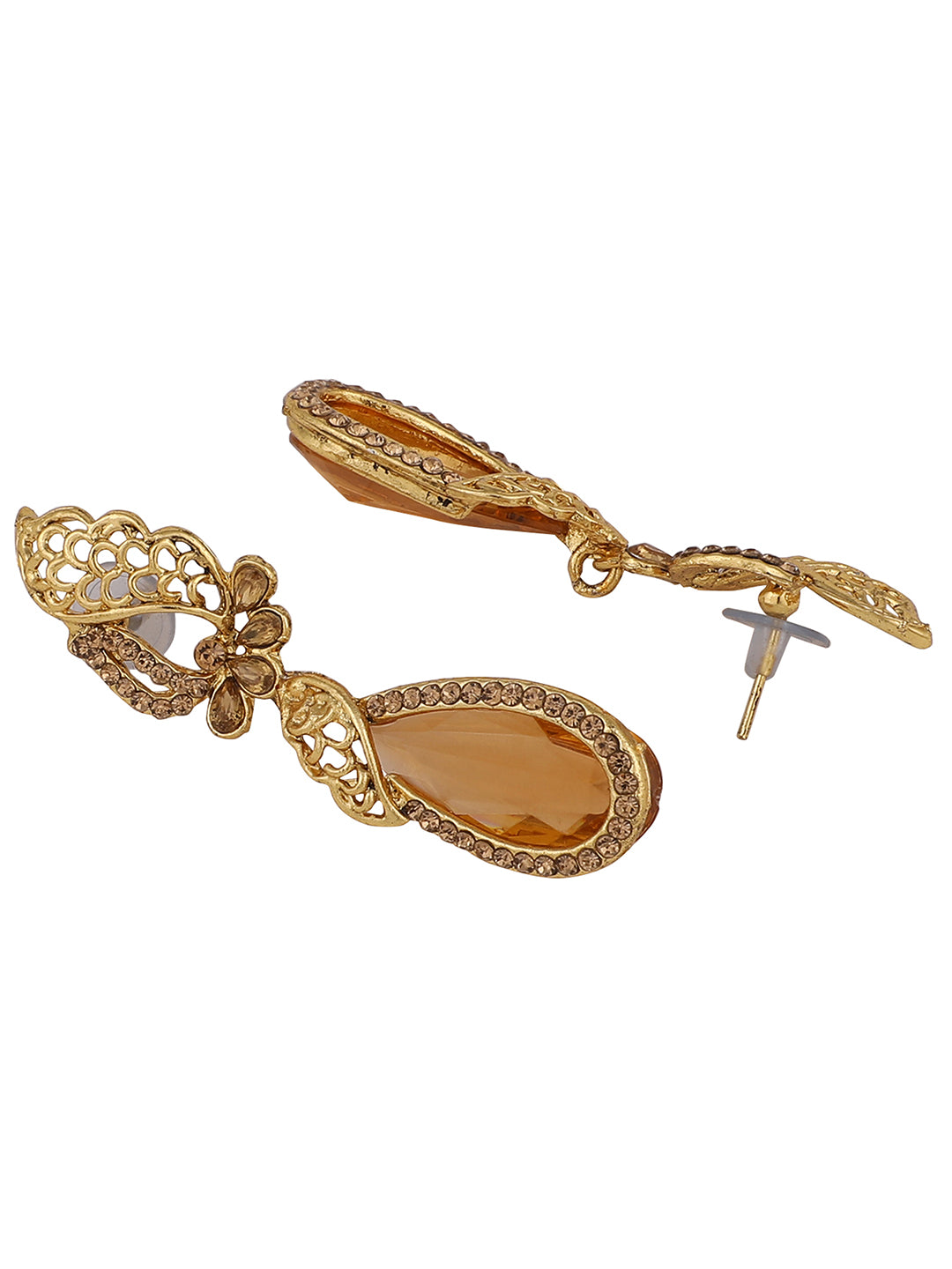 Women's Stylish Brown Crystal Gold Plated Stone Studded Classy Look Drop Earring - Anikas Creation