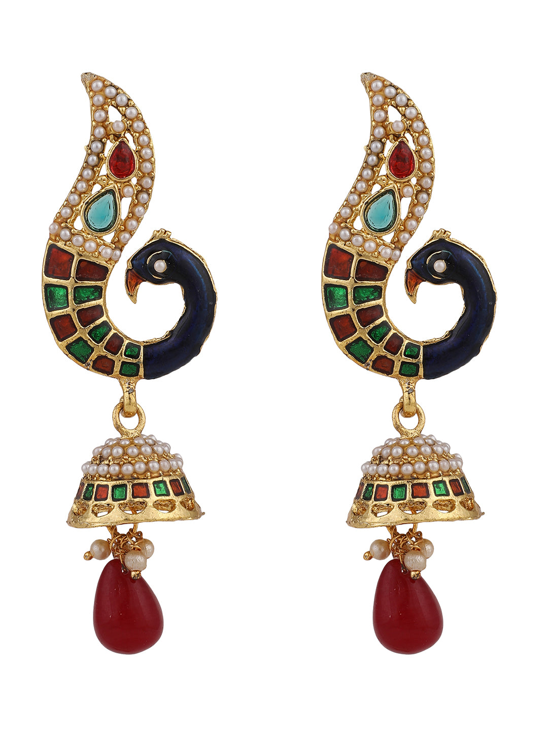 Women's Peacock Motif Gold Plated Meenakari Multicolour Traditional Jhumka Earring - Anikas Creation