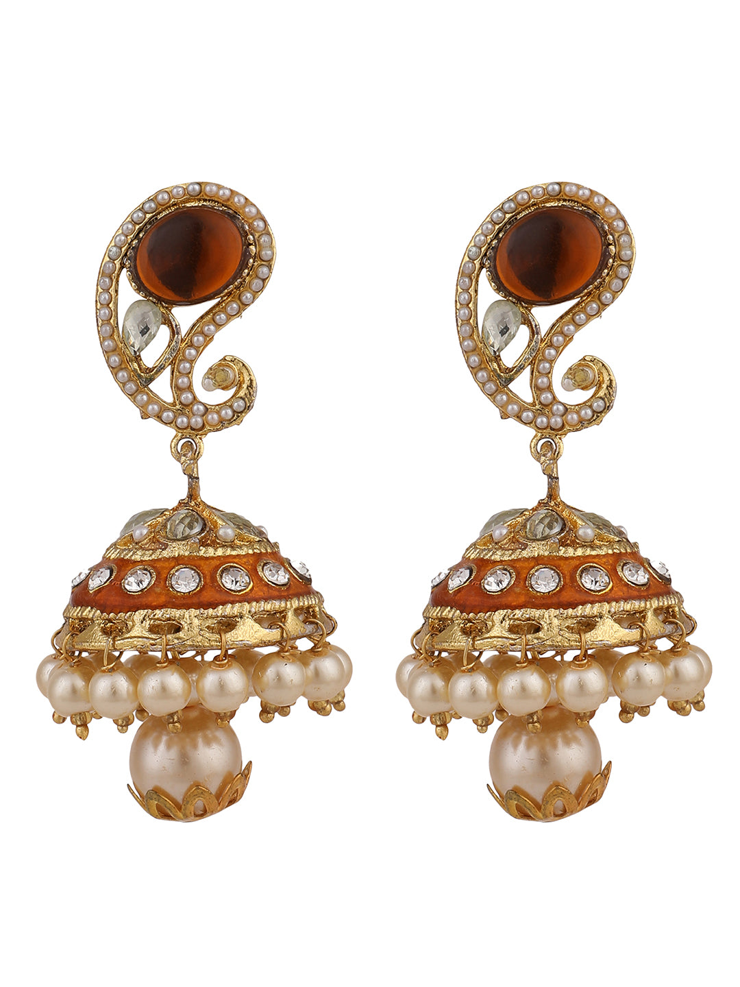 Women's Brown Enamel Carry Shaped Brass Meenakari Jhumka Earring - Anikas Creation