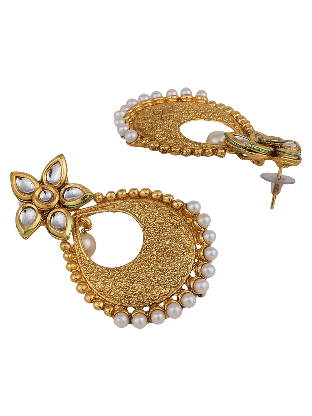 Women's Gold Plated and Selfdesign Traditional Stone and pearl Chandbali Earring - Anikas Creation