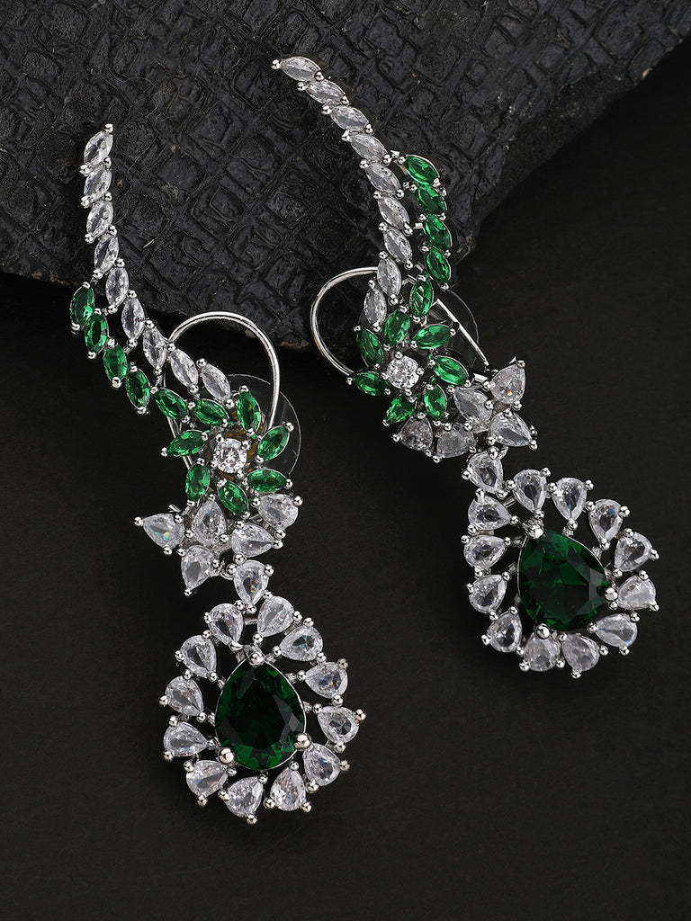 Women's Emerald Green Cresent Look Contemprary American Diamond