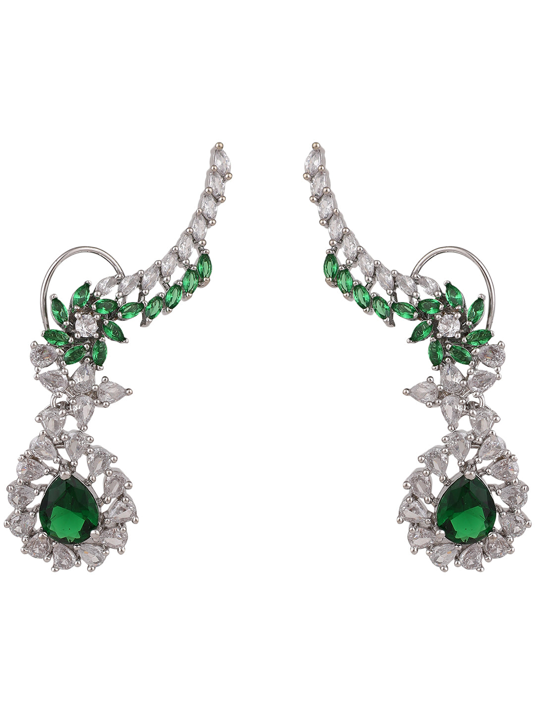 Women's Emerald Green Cresent Look Contemprary American Diamond  - Anikas Creation