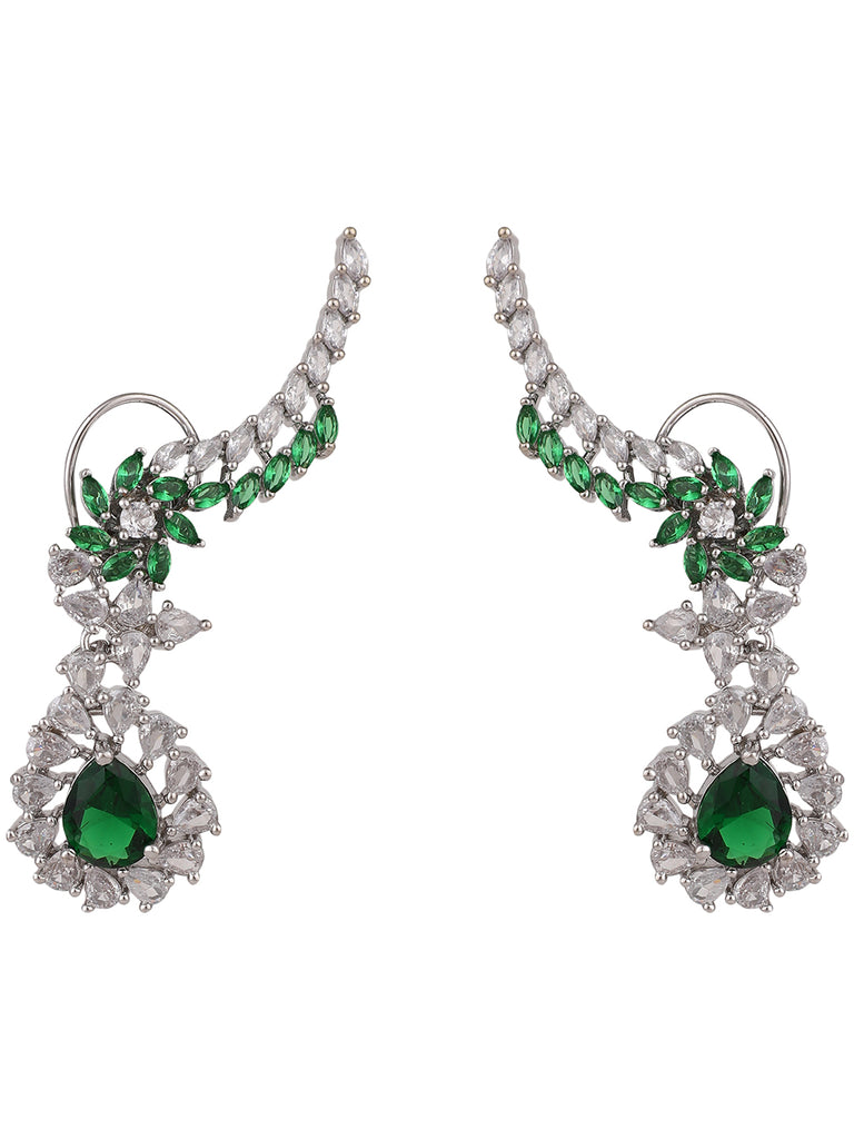 Women's Emerald Green Cresent Look Contemprary American Diamond