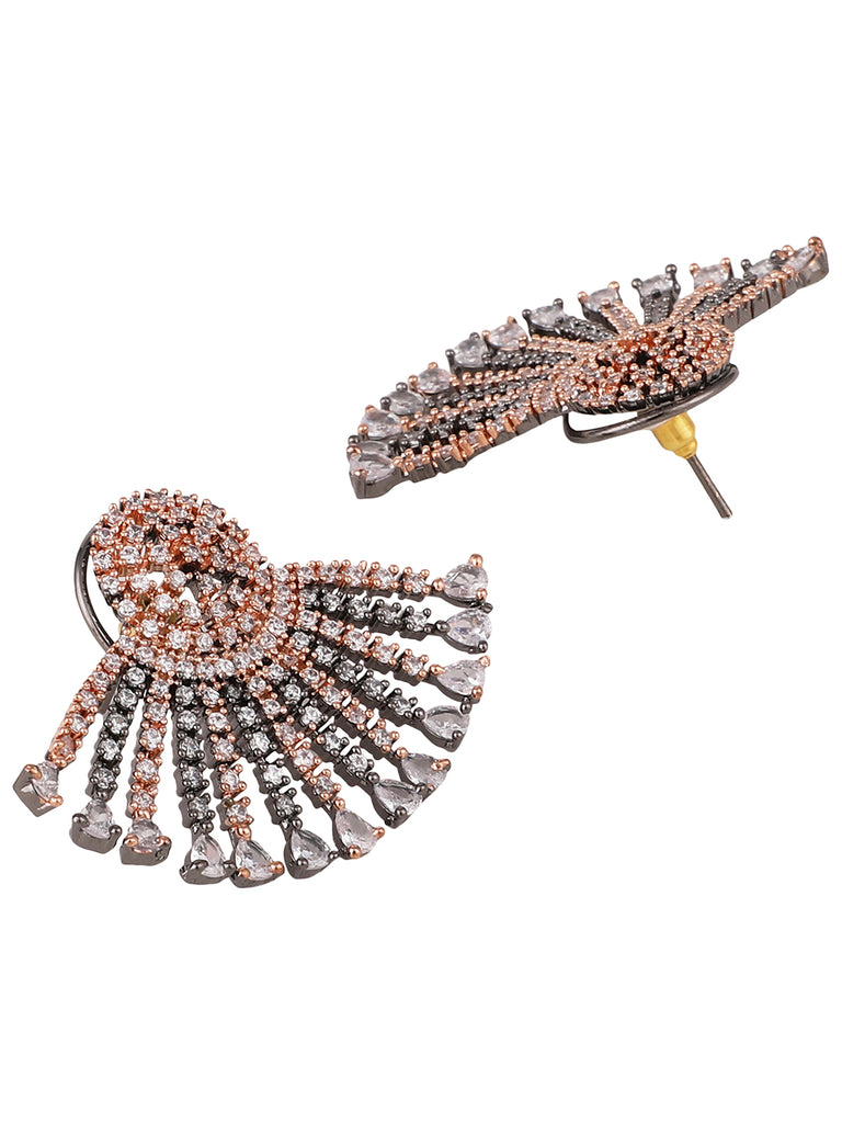 Women's Rhodium-Plated AD Studded Oversized Contemporary Drop Earrings