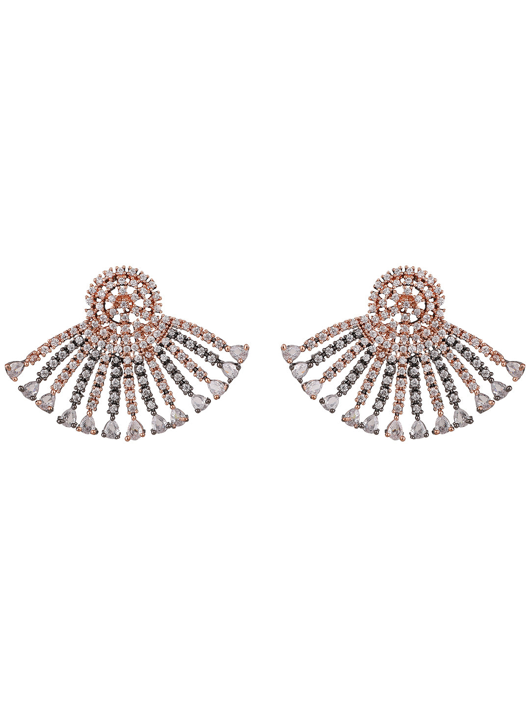 Women's Rhodium-Plated AD Studded Oversized Contemporary Drop Earrings - Anikas Creation