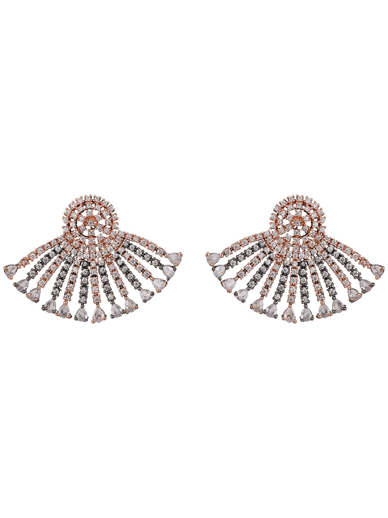 Women's Rhodium-Plated AD Studded Oversized Contemporary Drop Earrings