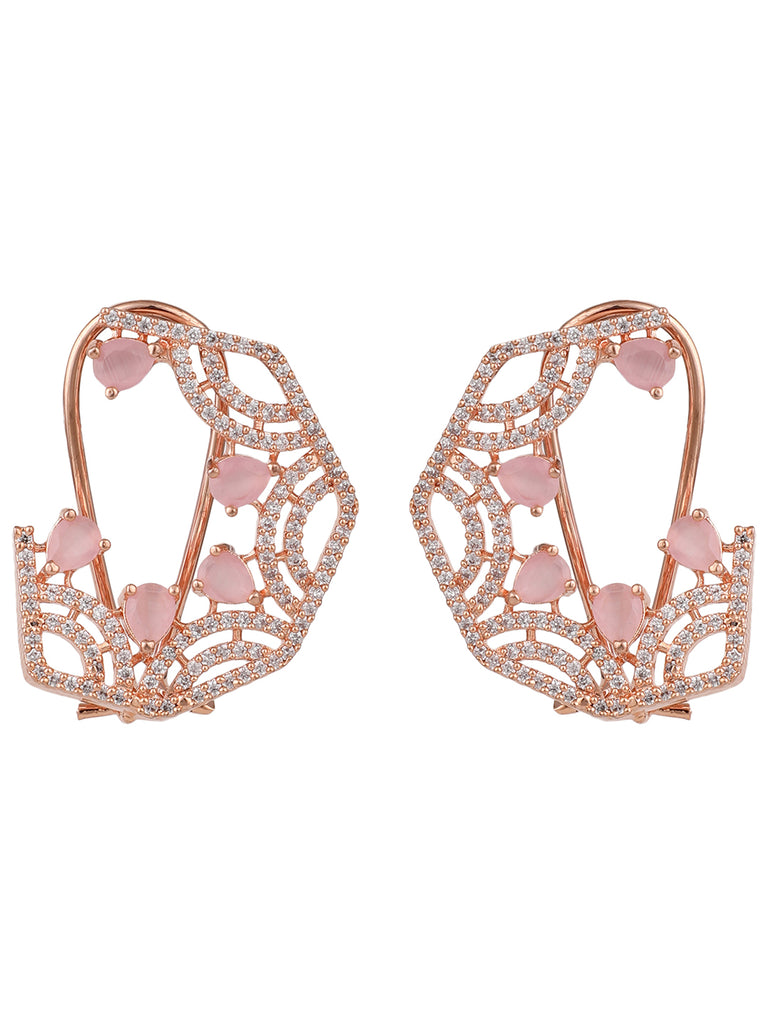 Women's Pink & White American Diamond Floral Shaped Designer Earring