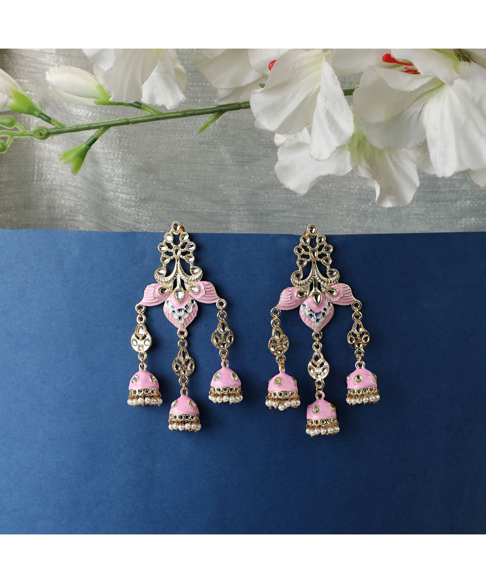 Women's Enameled Pink Colored Statement Dangle & Drop Earring - MODE MANIA