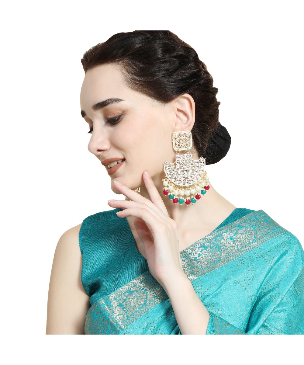 Women's Ethnic Kundan and Pearl Studded Multicolored Style Statement - MODE MANIA