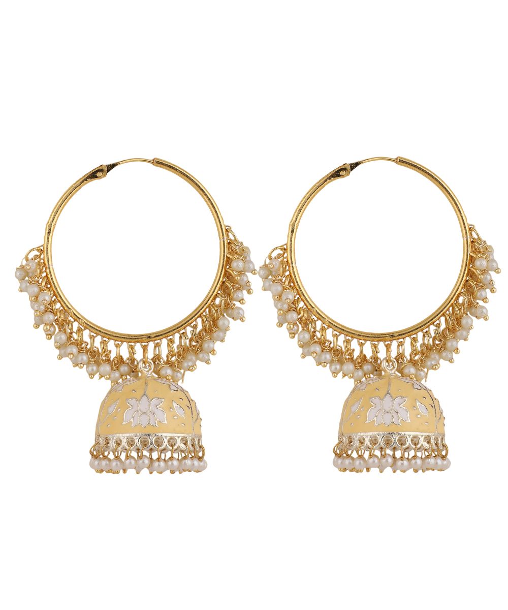 Women's Gold Plated Traditional Enameled Pearl Studded Jhumka Earring - MODE MANIA