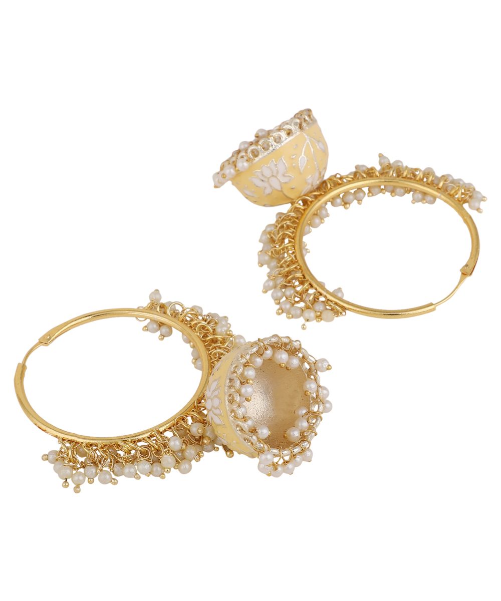 Women's Gold Plated Traditional Enameled Pearl Studded Jhumka Earring - MODE MANIA