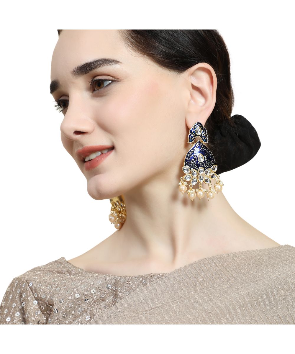 Women's Statement Enameled Kundan and Pearl Studded Earring - MODE MANIA