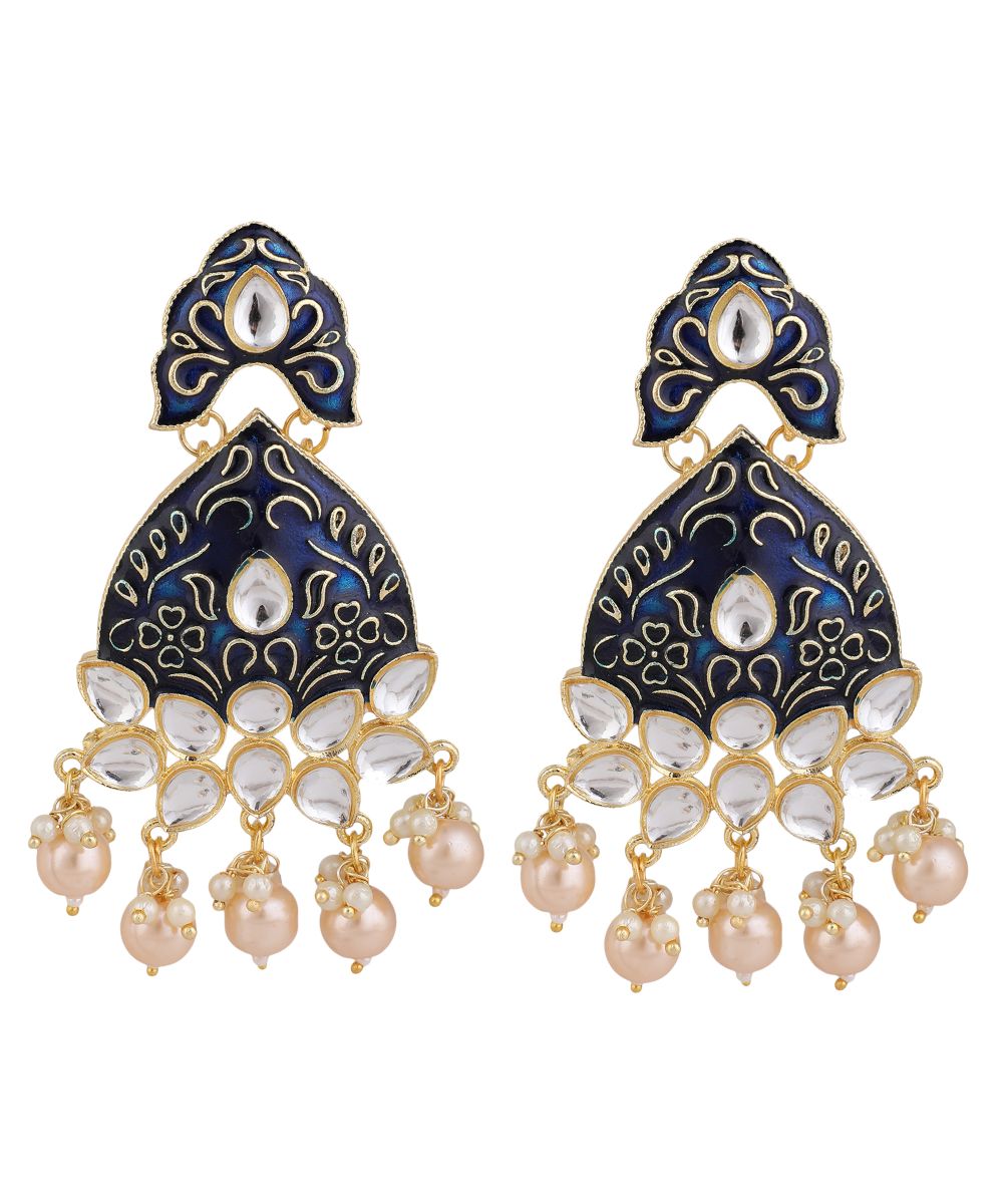 Women's Statement Enameled Kundan and Pearl Studded Earring - MODE MANIA