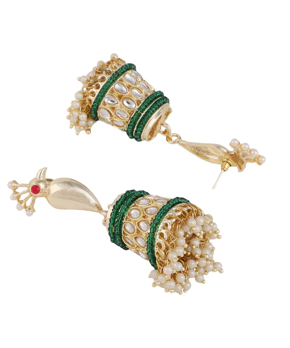 Women's Mettalic Gold Peacock shaped Style Statement Jhumka Earring - MODE MANIA