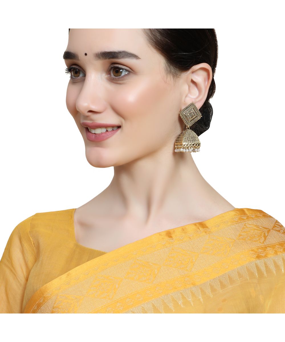 Women's Antique Gold Plated Classic Jhumka Earring - MODE MANIA