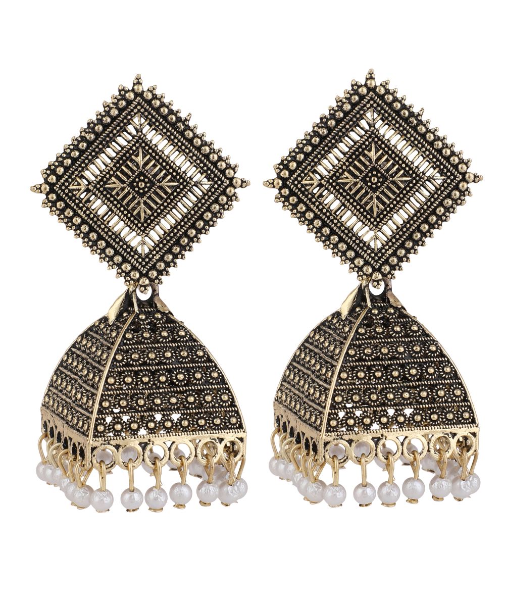 Women's Antique Gold Plated Classic Jhumka Earring - MODE MANIA