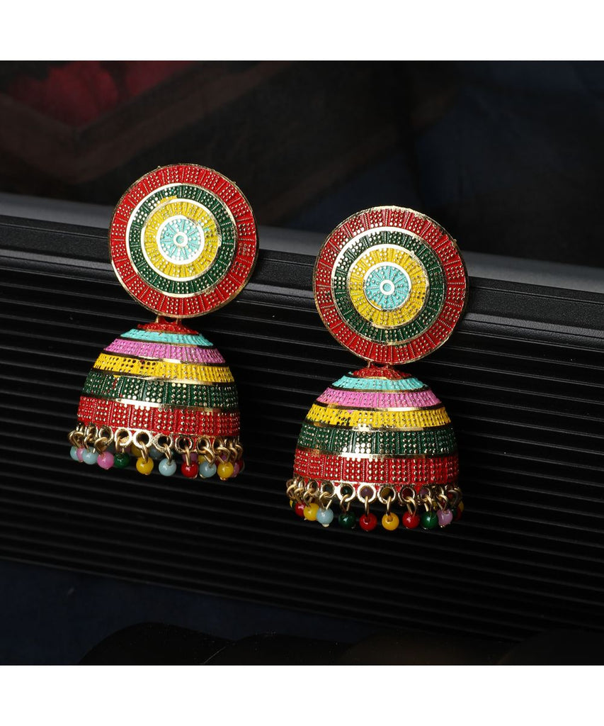 Women's Enameled Multicolor Statement Jhumka Earring