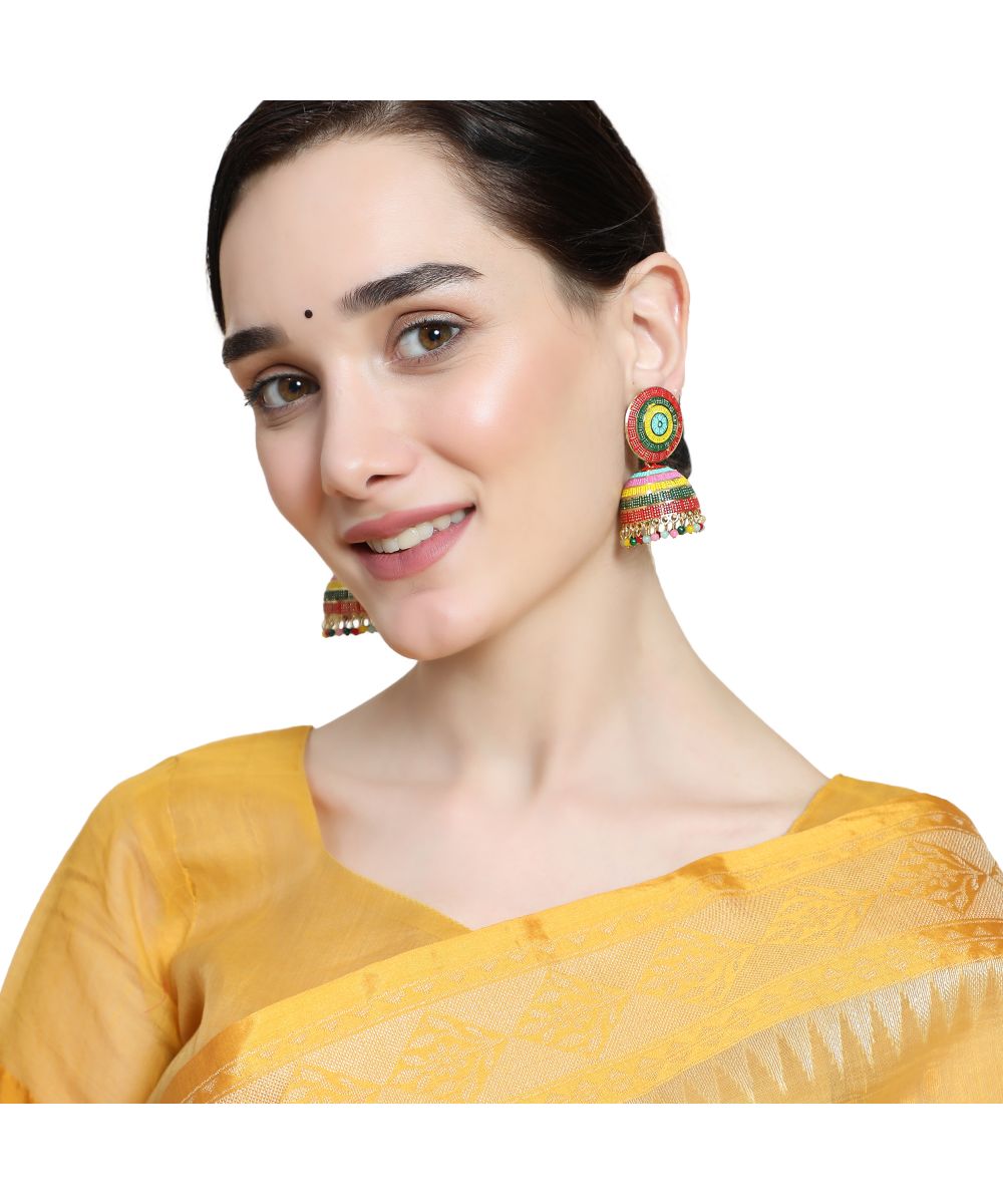 Women's Enameled Multicolor Statement Jhumka Earring - MODE MANIA