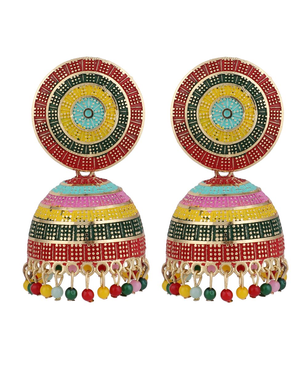 Women's Enameled Multicolor Statement Jhumka Earring - MODE MANIA