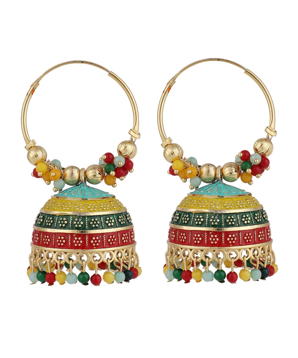 Women's Classic Multicolor Hoop Jhumka Earring - MODE MANIA