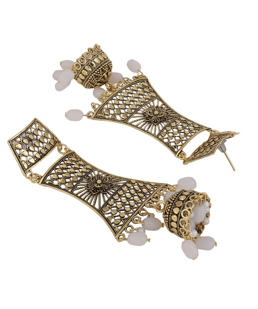 Women's Antique Gold Dangle Drop Statement Jhumka Earring - MODE MANIA
