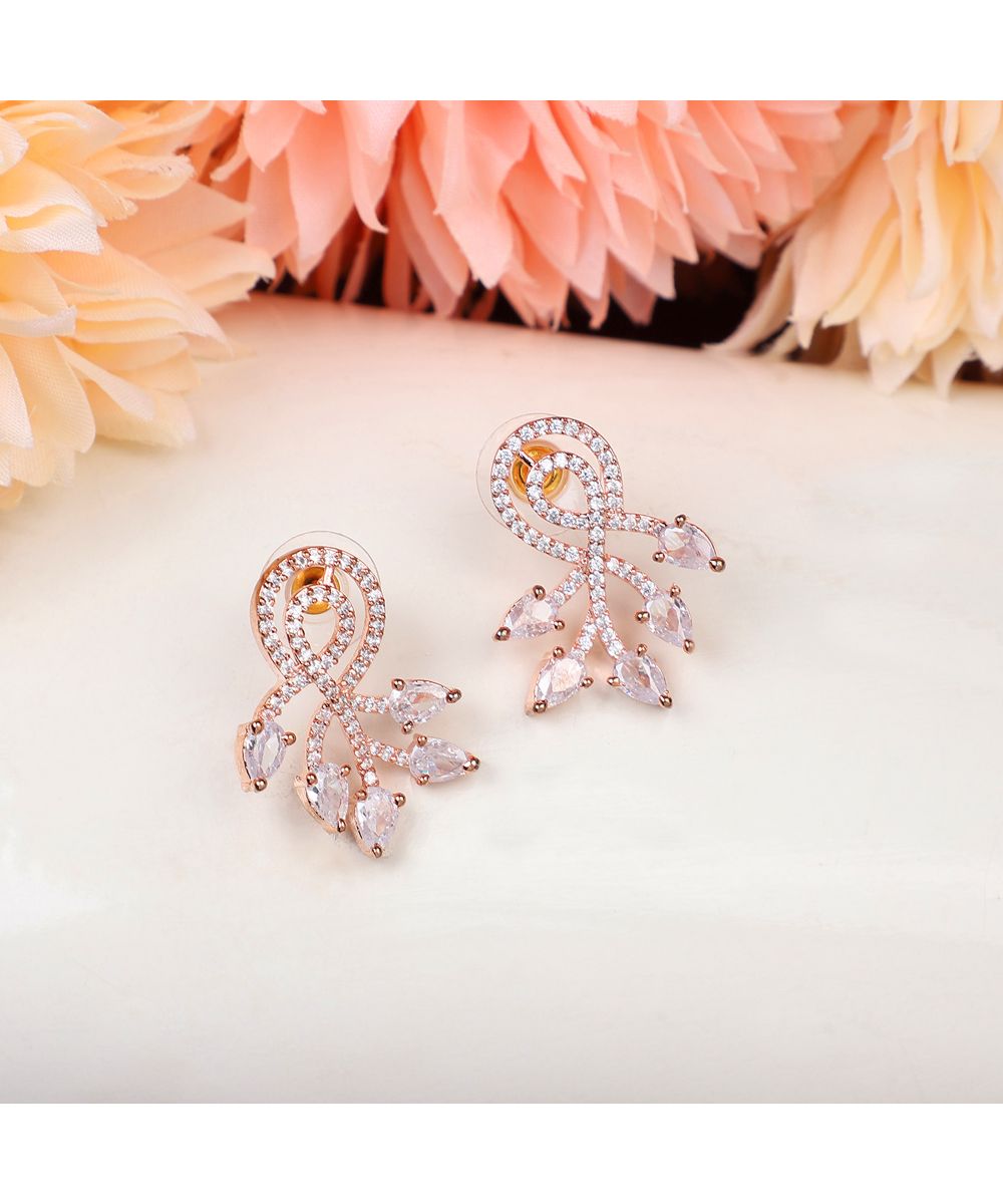 Women's American Diamond Statement Rose Gold Stud Earring - MODE MANIA