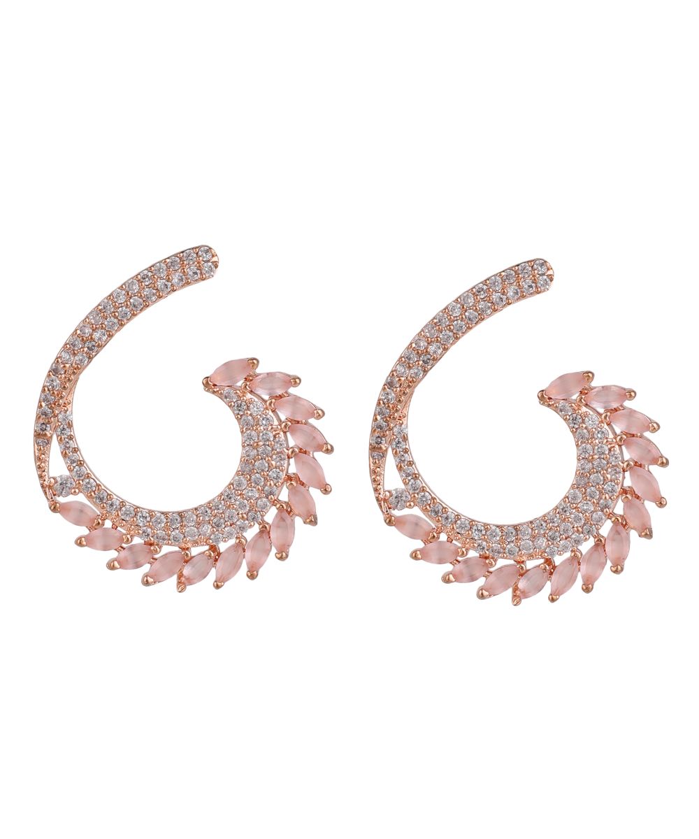 Women's American Diamond Statement Rose Gold Half curved Stud Earring - MODE MANIA