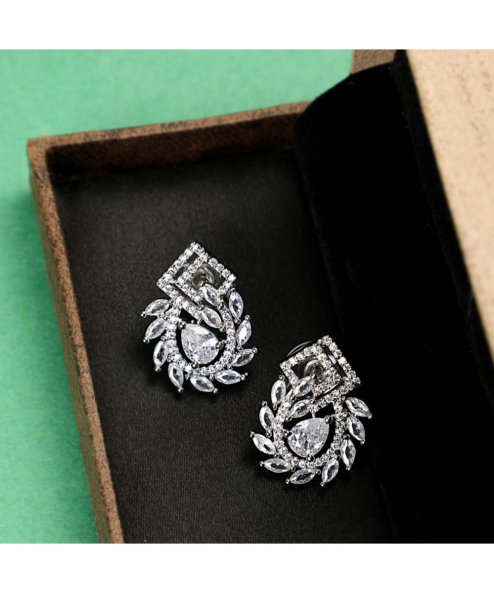 Women's American Diamond Statement Silver Stud Earring - MODE MANIA