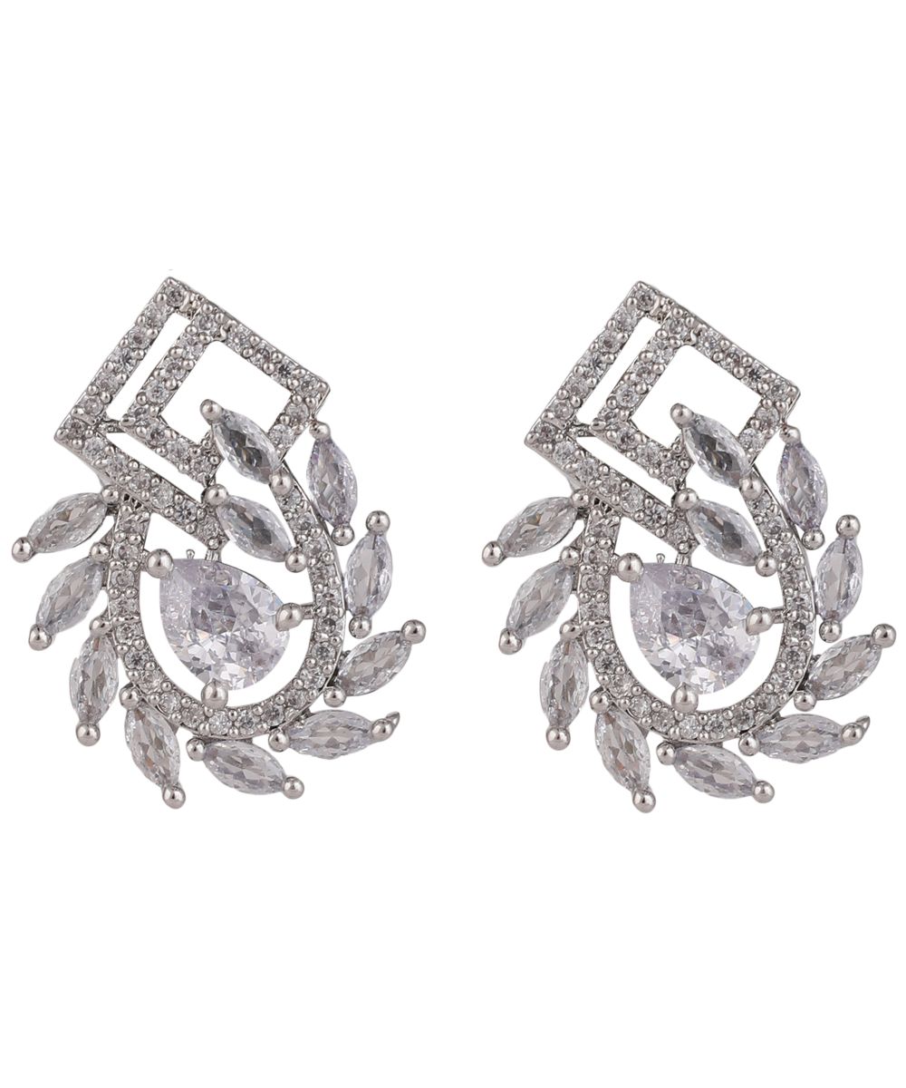 Women's American Diamond Statement Silver Stud Earring - MODE MANIA