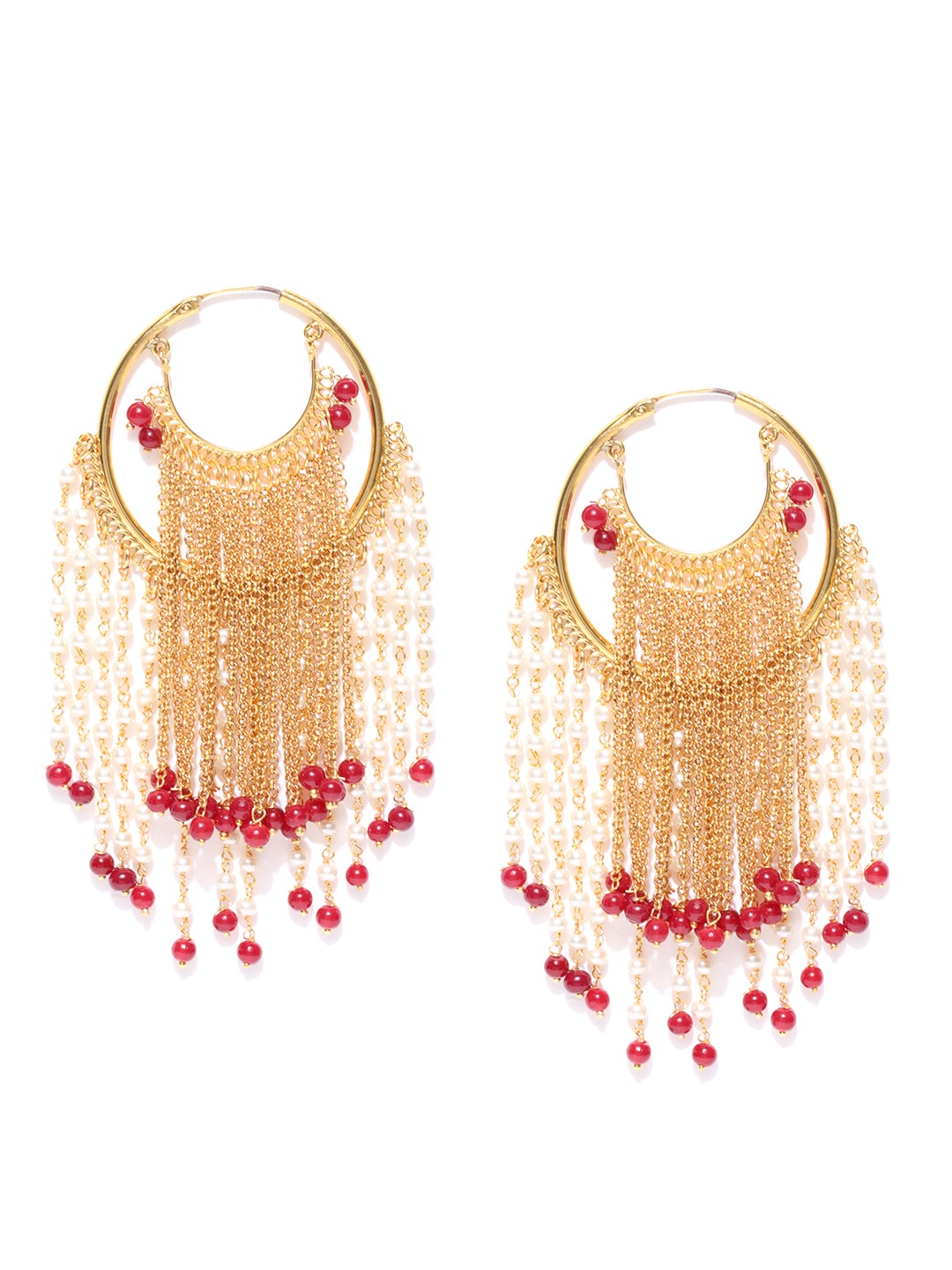 Women's  Maroon & White Gold-Plated Hoop Earrings - Priyaasi