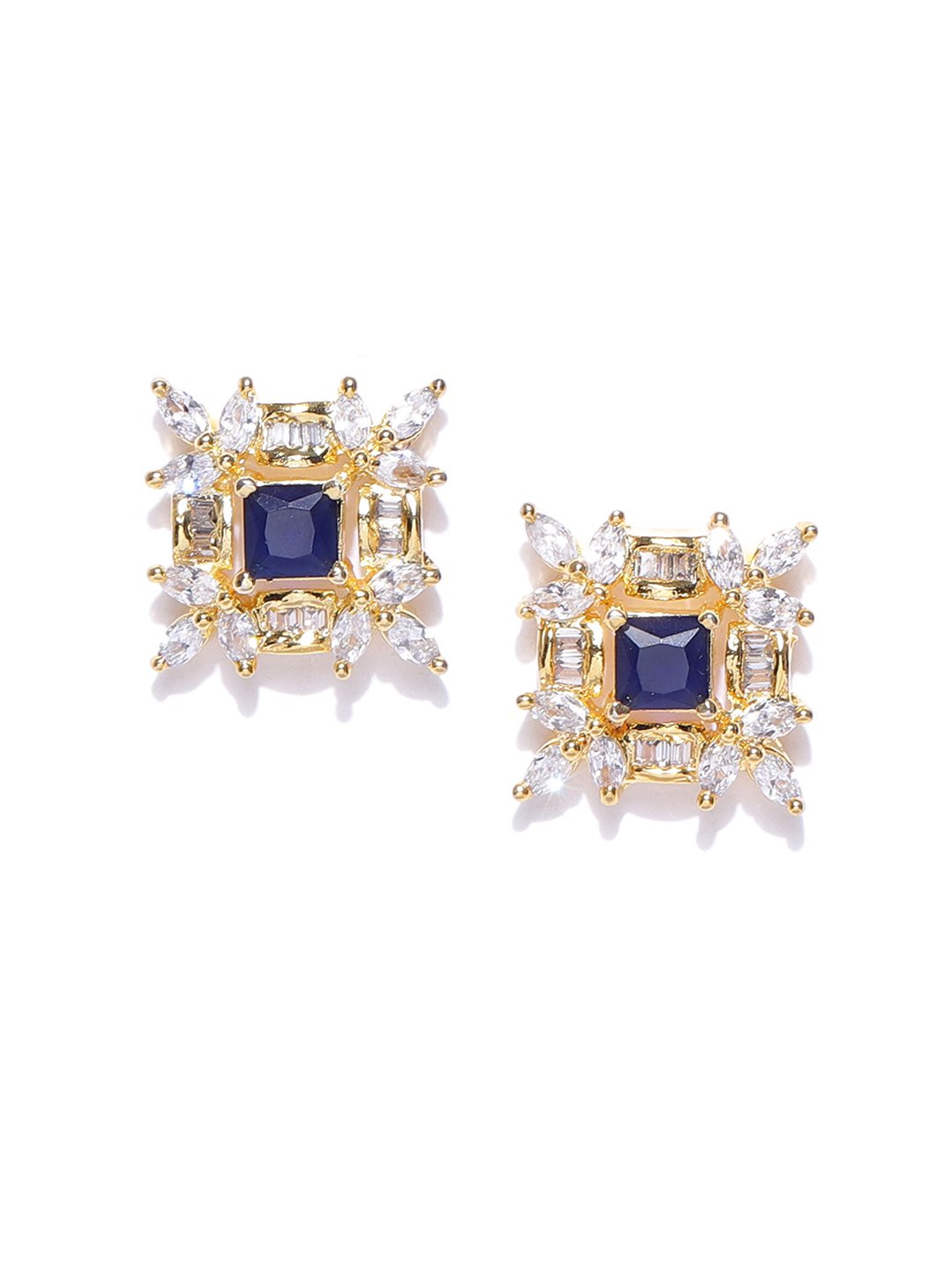 Women's  Classic Gold Plated American Diamond Stud Earring For Women And Girls - Priyaasi