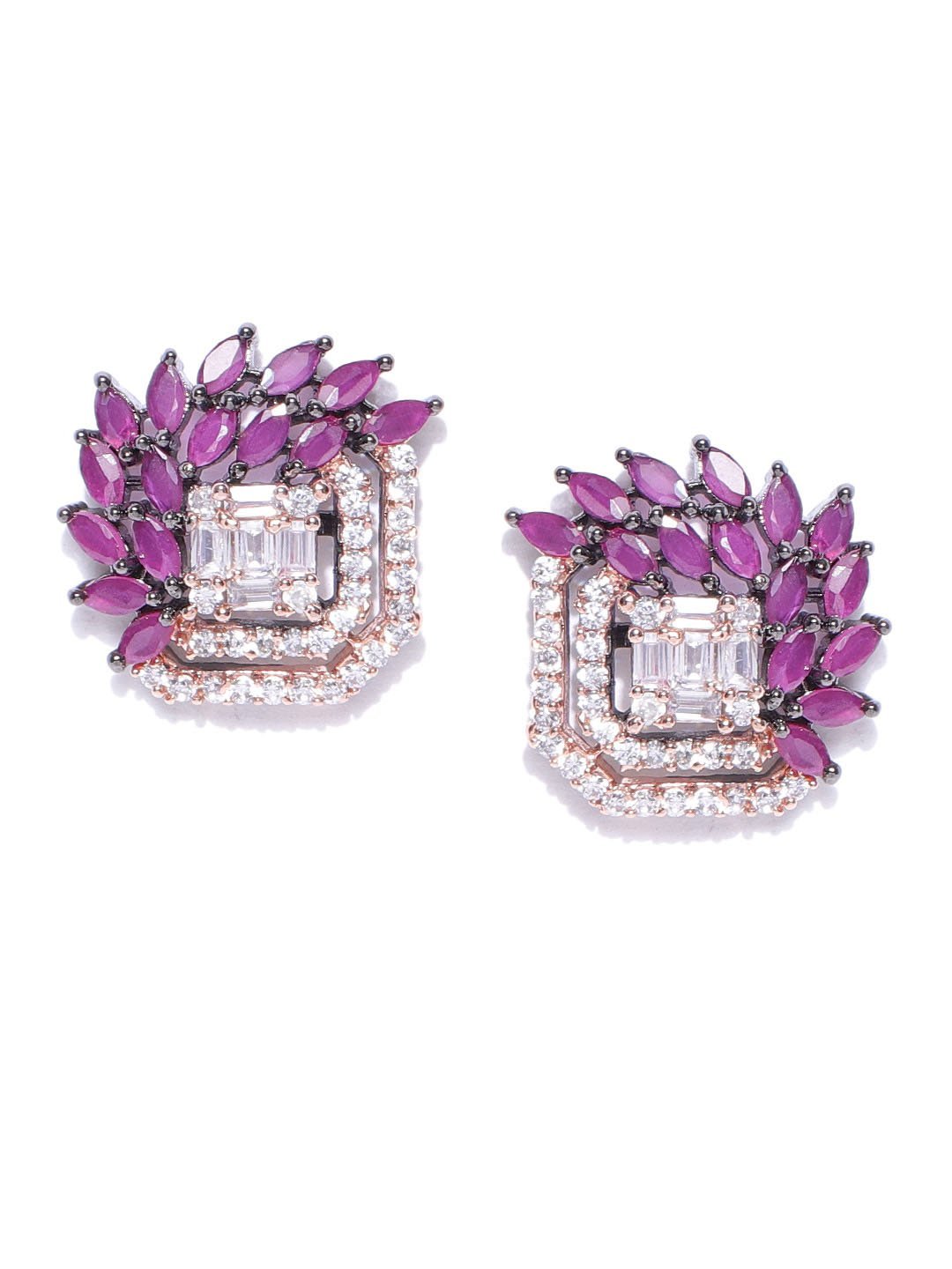Women's Designer Rose Gold Plated Pink And White American Diamond Stud Earring For Women And Girls - Priyaasi
