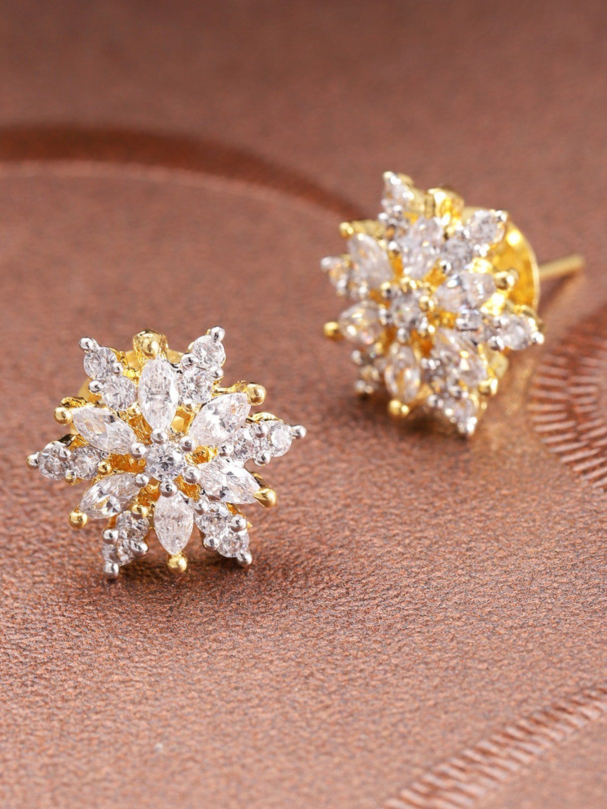 Women's Stylish Gold Plated Floral American Diamond Stud Earring For Women And Girls - Priyaasi