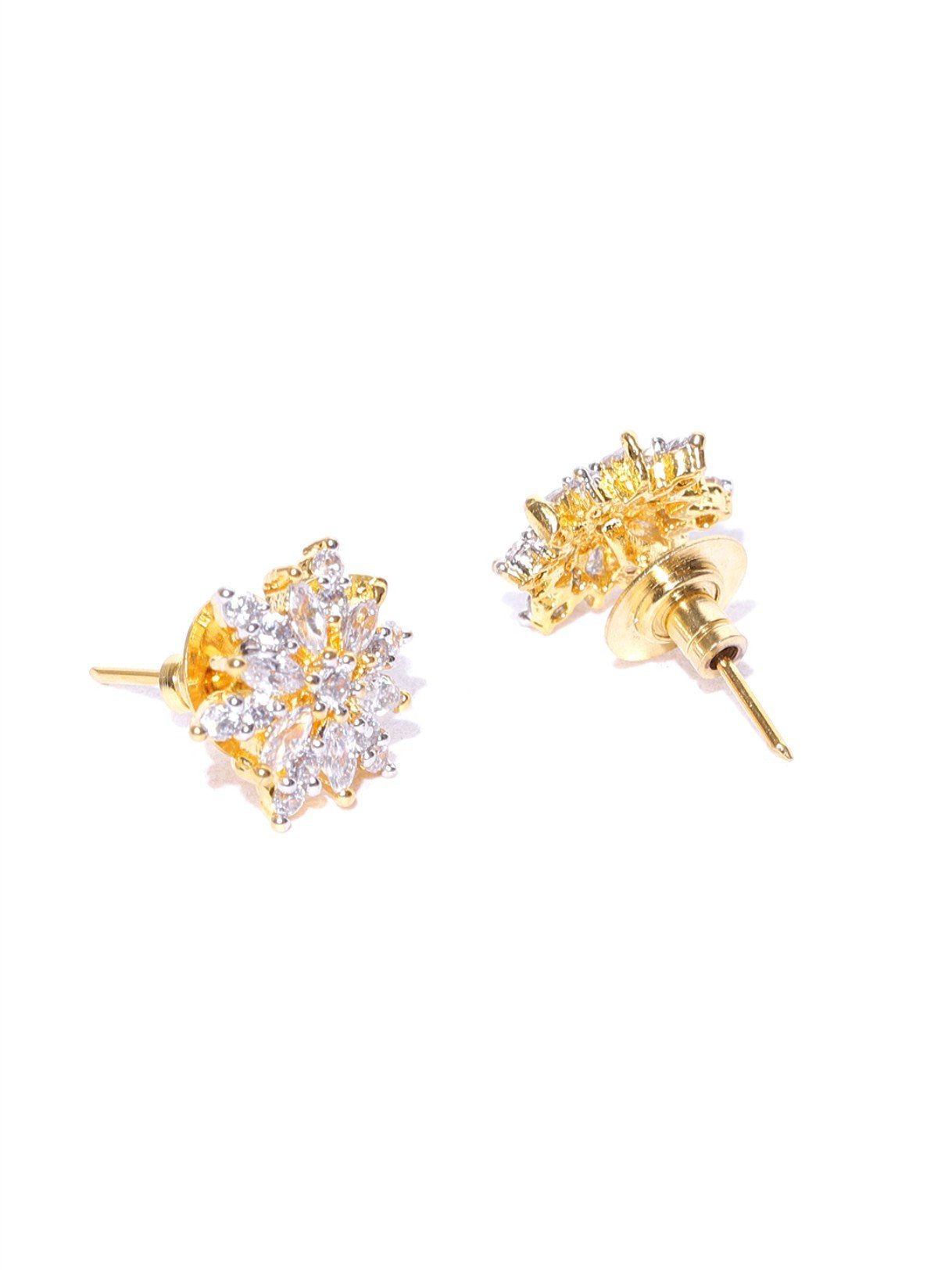 Women's Stylish Gold Plated Floral American Diamond Stud Earring For Women And Girls - Priyaasi