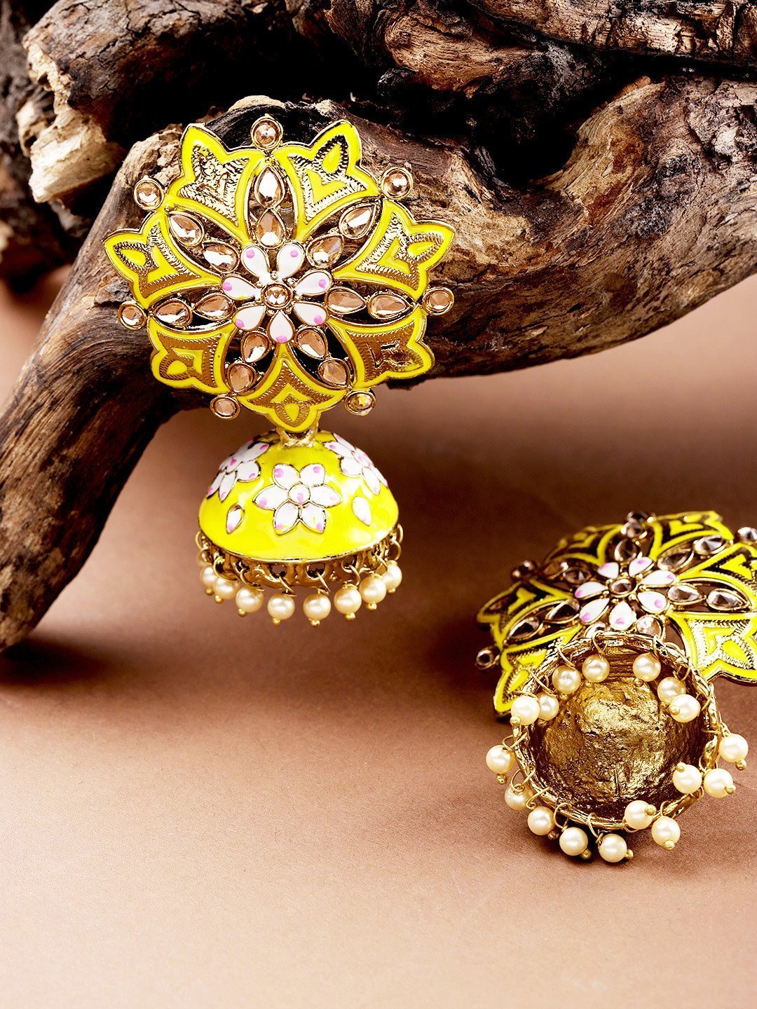 Women's Classic Floral Shaped Yellow Jhumka Earring For Women And Girls - Priyaasi