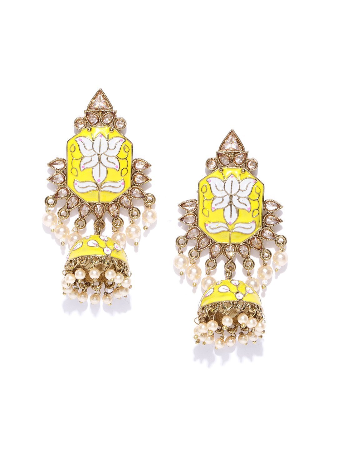 Women's Hand Crafted Gold plated Yellow Jhumka earring For Women And Girls - Priyaasi