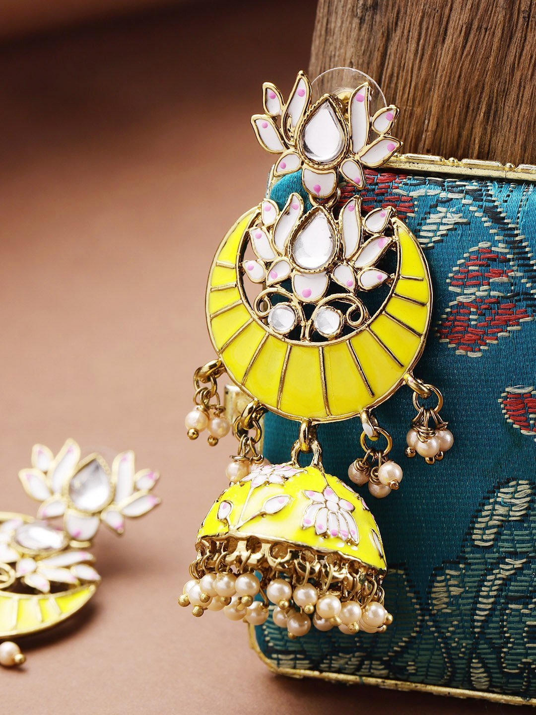 Women Yellow Lotus Jhumka Earring For Women by Priyaasi (1 Pair earrings)