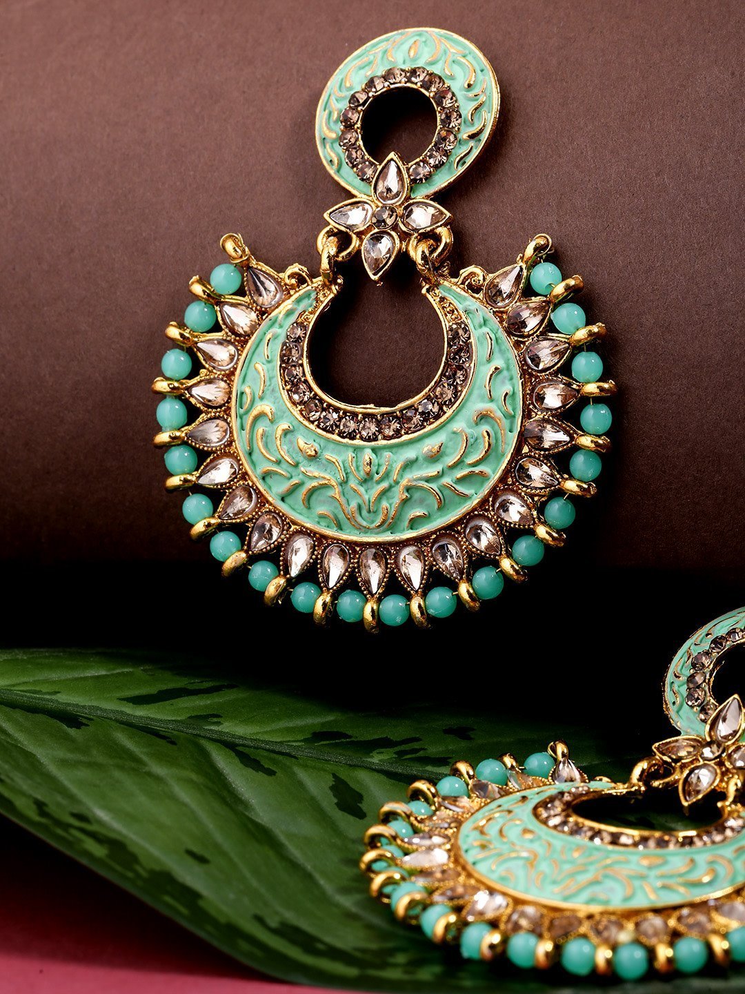 Women's Chand Bali Gold Plated Drop Earrings Sea Green Colour For Women And Girls - Priyaasi