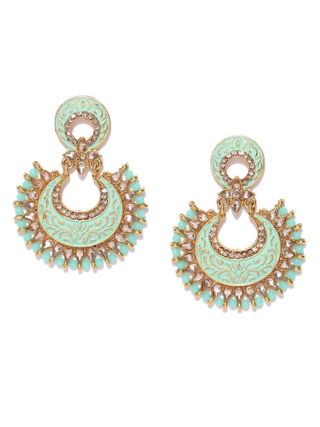 Women's Chand Bali Gold Plated Drop Earrings Sea Green Colour For Women And Girls - Priyaasi
