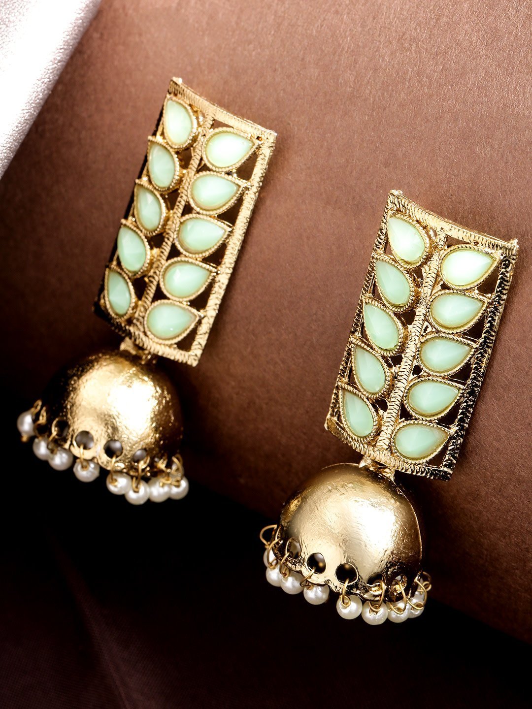 Women Golden and Green Jhumki Earrings by Priyaasi (1 Pair earrings)