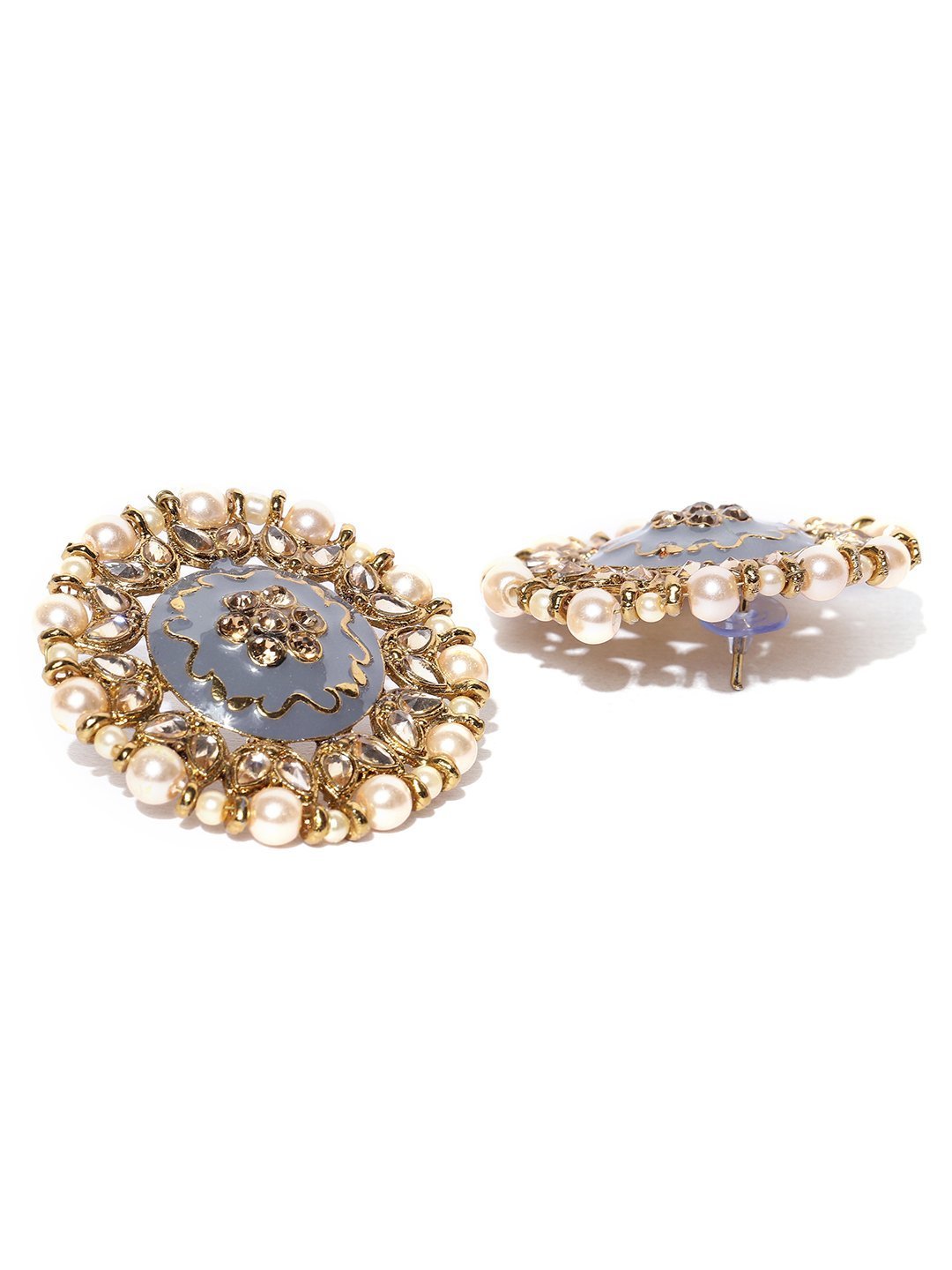 Women's Gold-Plated Pearls And Stone Studded Round Shape Large Stud Earrings - Priyaasi