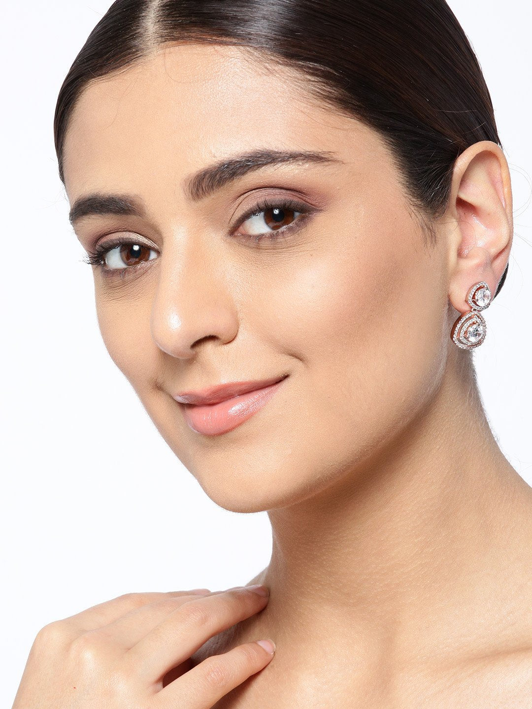 Women's Rose Gold-Plated American Diamond Studded Drop Earrings - Priyaasi