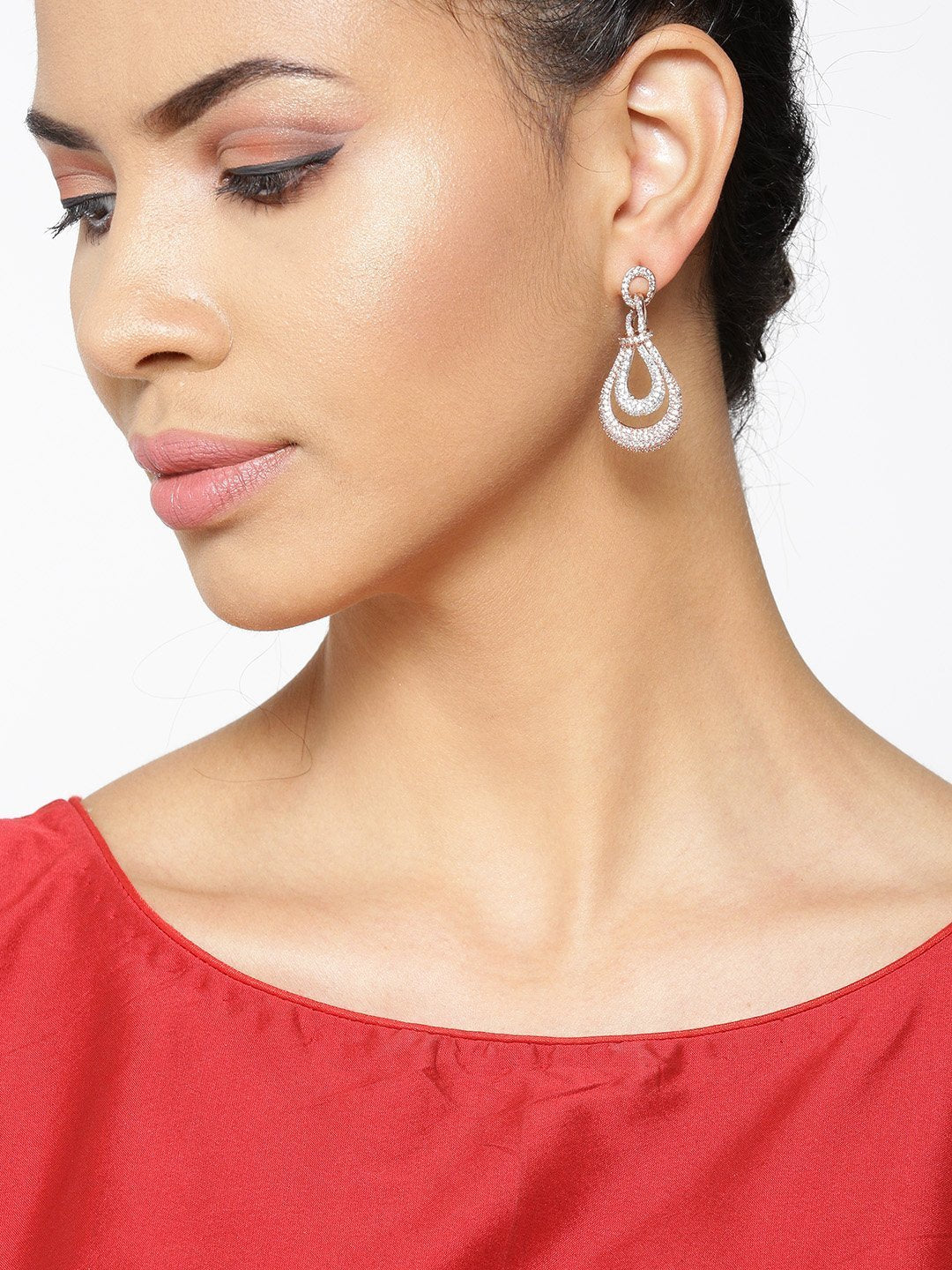 Women's Rose Gold-Plated American Diamond Studded Drop Earrings - Priyaasi