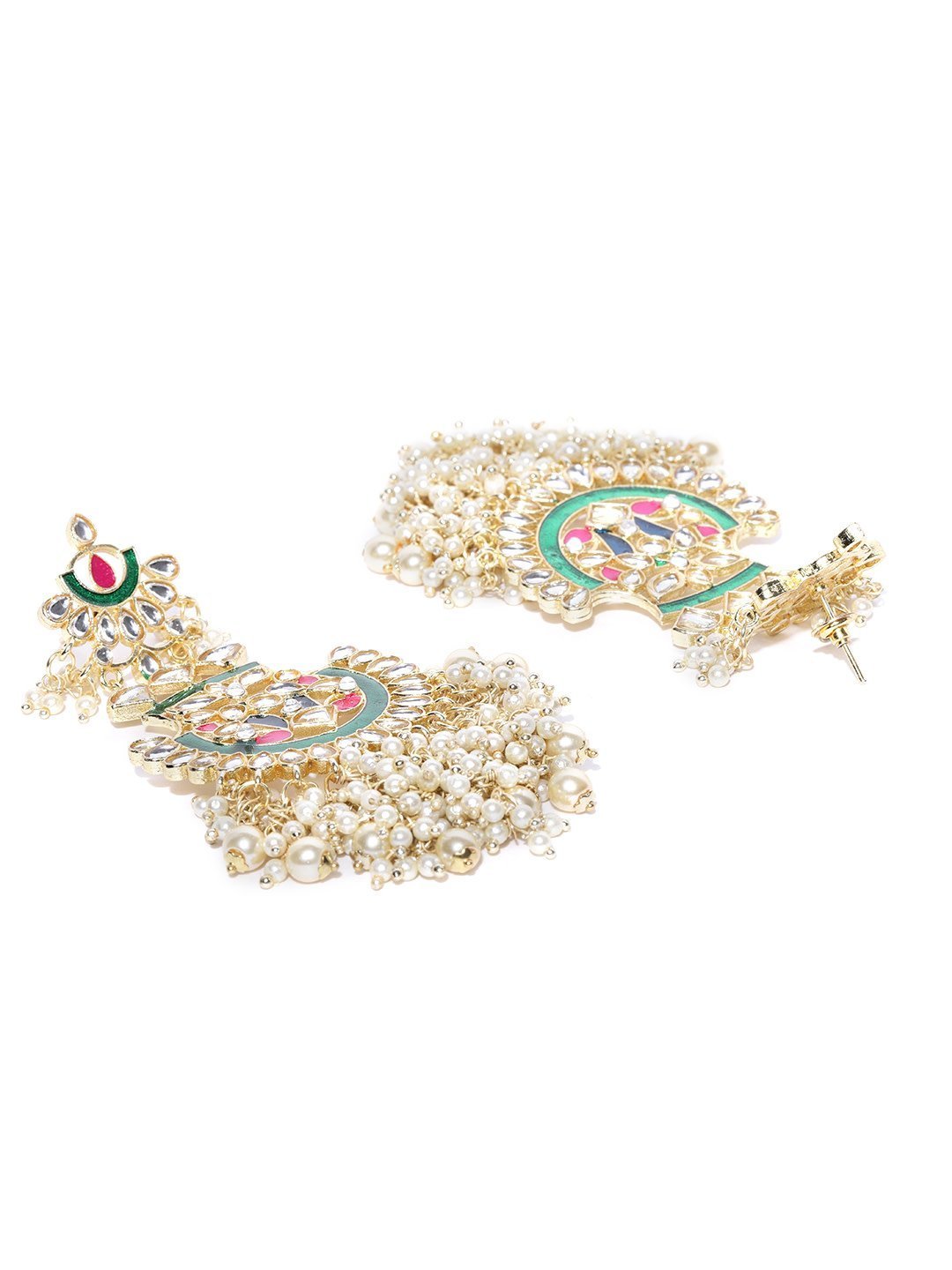 Women's Gold Plated Kundan Studded Off-White Beaded Multicolor Drop Earrings - Priyaasi